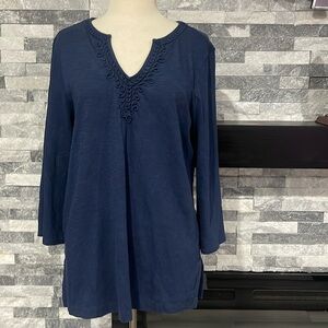Tommy Bahama Shirt Womens Medium Navy  3/4 Sleeve Top Cotton Casual Ladies